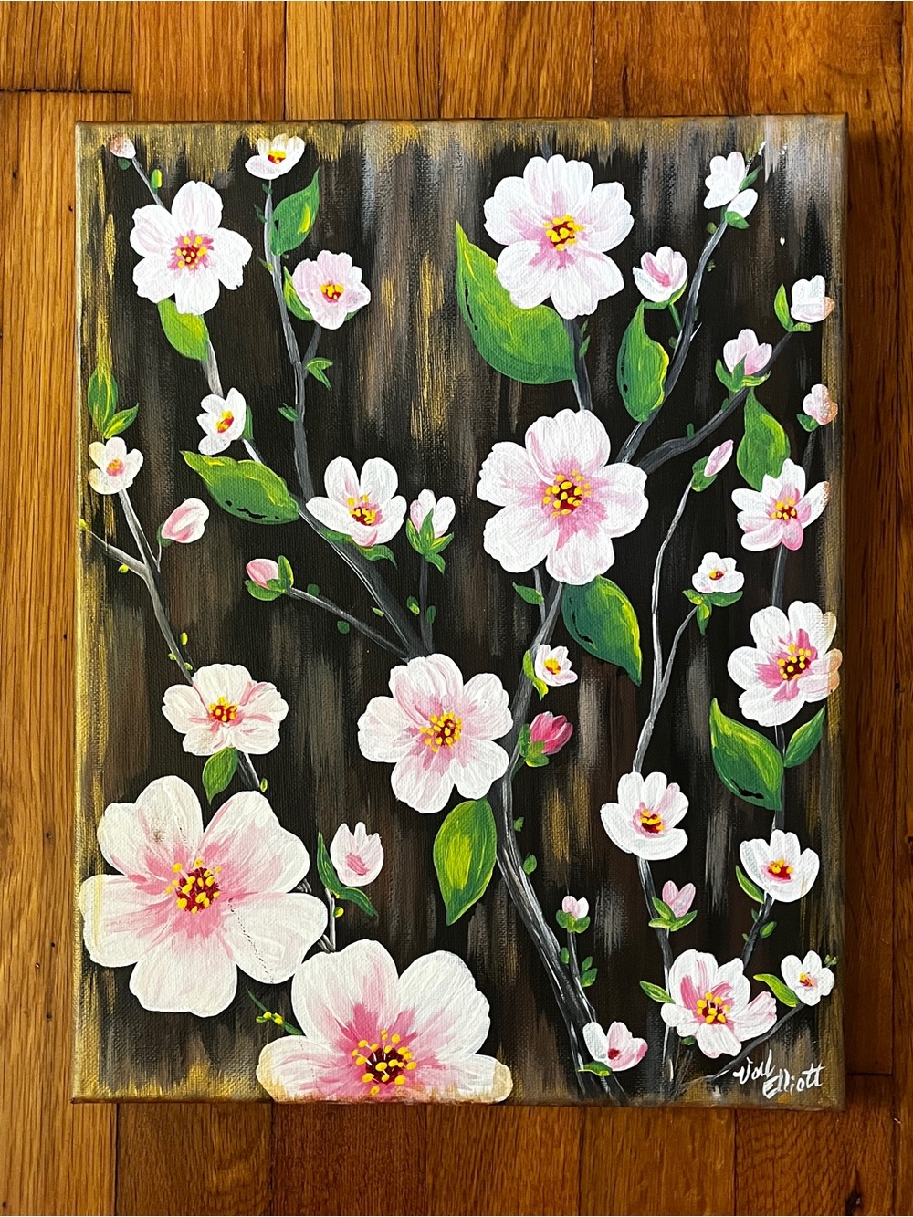 Original Art Painting Signed Cherry Blossom Spring Canvas 11x14 Pink Flower Art